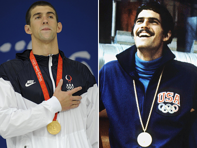 Michael Phelps (l) and Mark Spitz